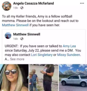 Post shared by Amy Lea husband, Matthew Sinnwell, after she went missing