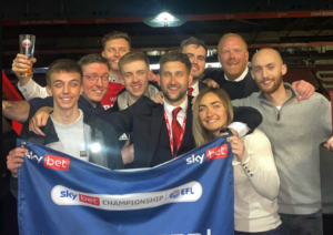 Maddy Cusack celebrating the Premier League Blades.